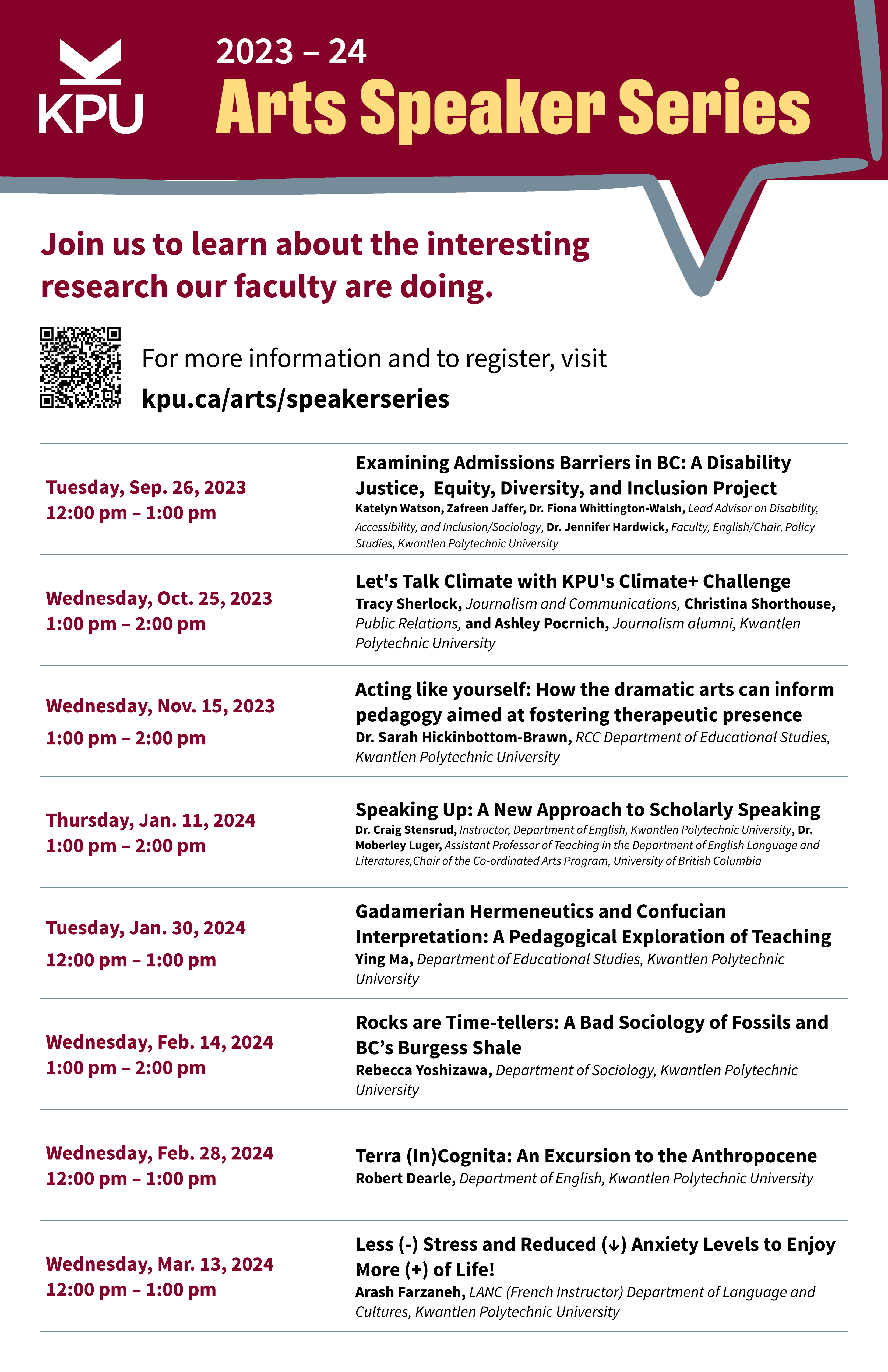 Arts Speaker Series 2023 – 24.